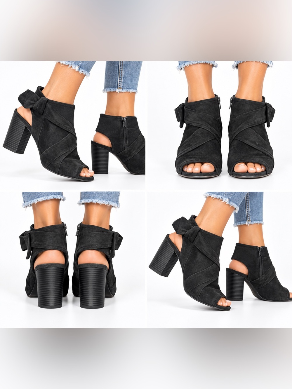 Lauren Conrad Size 8 Women's Black Suede Peep-Toe Block Heel Booties with Bow